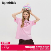 新款 商场同款 北欧时刻小马刺绣粉色T恤女2026年夏季 潮流宽松上衣