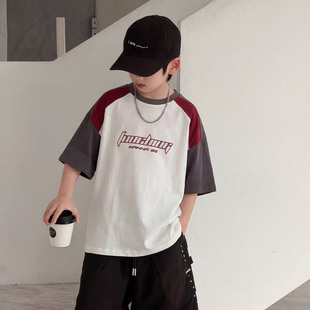 中大童学生青少年宽松百搭拼接半袖 2026新款 T恤夏季 男童纯棉短袖