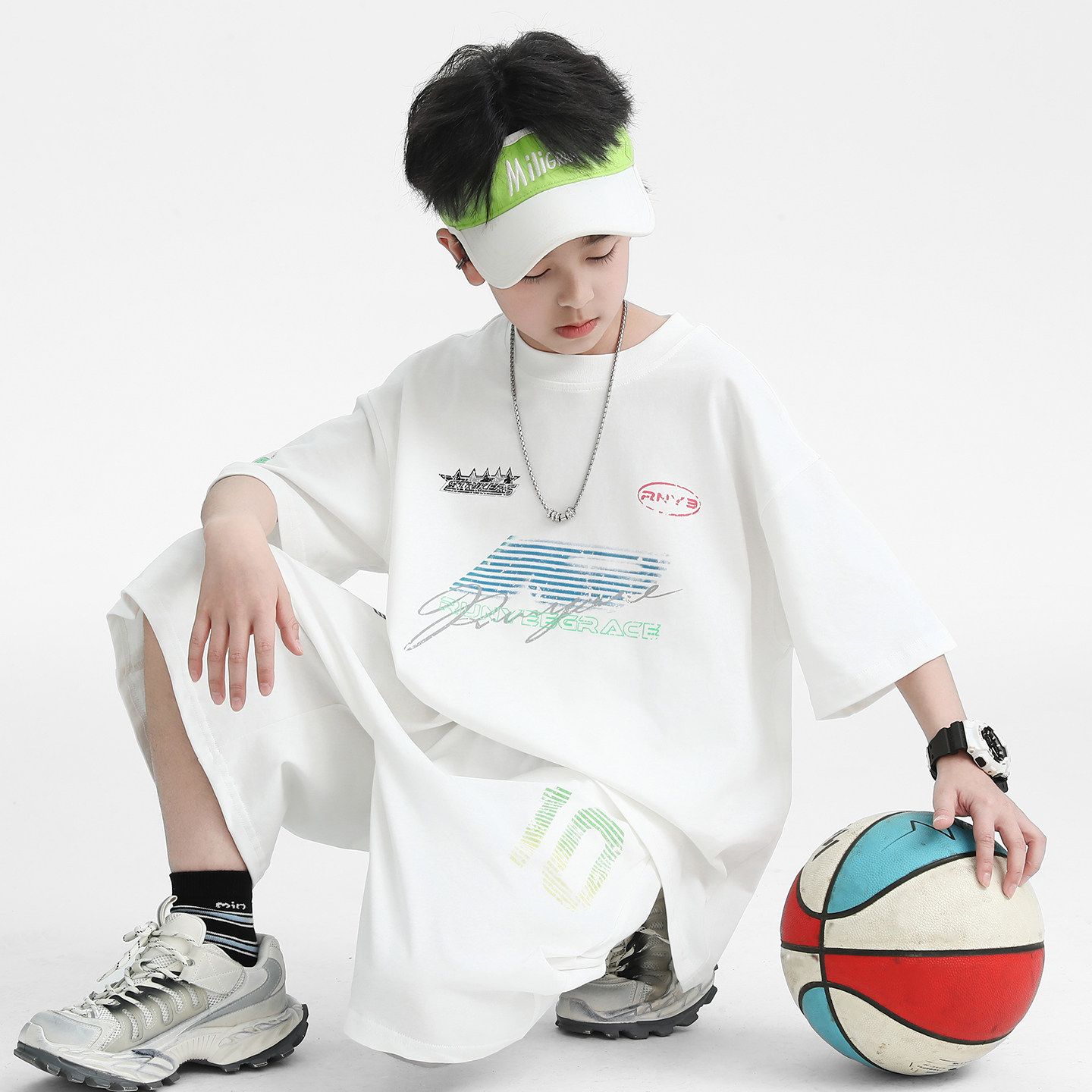 男童夏季运动短袖T恤五分裤套装2026新款中大童学生透气两件套潮