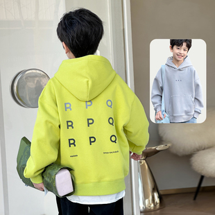 男童美式字母印花连帽卫衣春秋季2026新款中大童学生春款宽松上衣