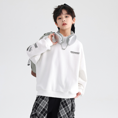 男童长袖圆领卫衣春季2026新款中大童青少年学生宽松帅气百搭上衣