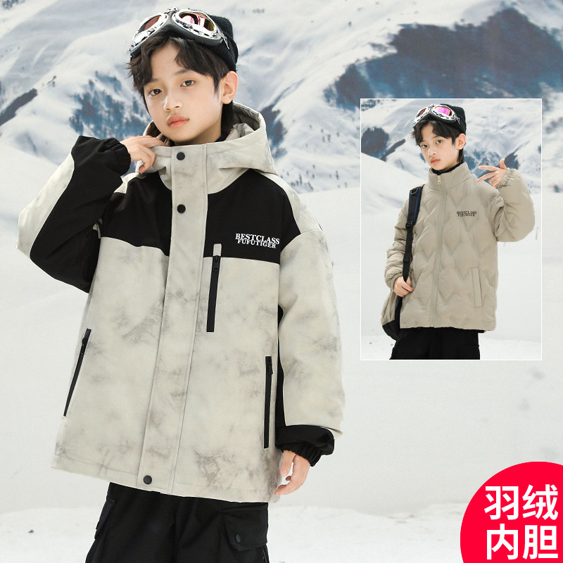 男童白鸭绒羽绒服外套冬季2026新款中大童学生加厚连帽保暖上衣潮