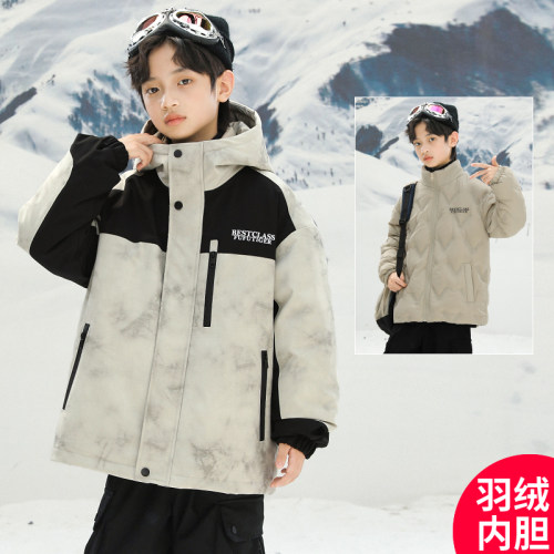 男童白鸭绒加厚连帽羽绒服