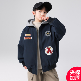 男童美式徽章棒球服夹棉外套秋冬季2025新款中大童加厚飞行员夹克