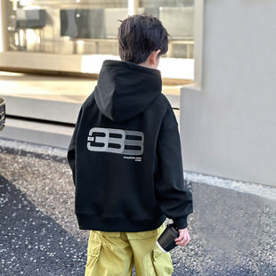 男童美式连帽卫衣春秋季2026新款中大童学生宽松落肩袖休闲上衣潮