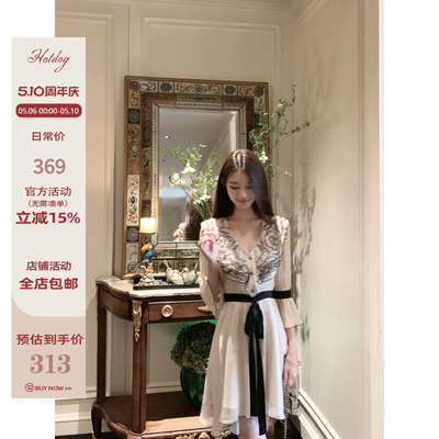 Hotdog热狗很辣杏色连衣裙