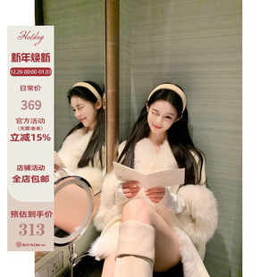 冬季 Hotdog 仿真狐狸毛毛领 樱花初雪 毛毛领外套女 热狗很辣