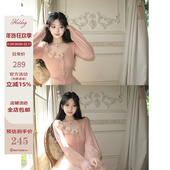 Hotdog 女 甜美可爱温柔精致四朵玫瑰花开衫 热狗很辣 粉蝶梦莹