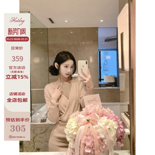 Hotdog 热狗很辣【首尔恋人】亮片挂脖设计感针织包臀连衣裙短裙