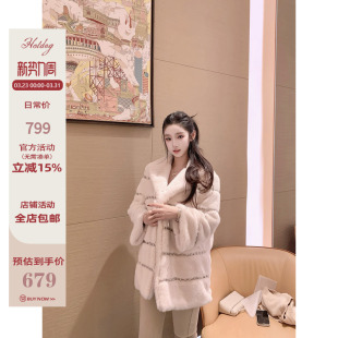 90白鸭绒 Hotdog 仿真皮草 千金钻貂 奶白色皮草外套 热狗很辣