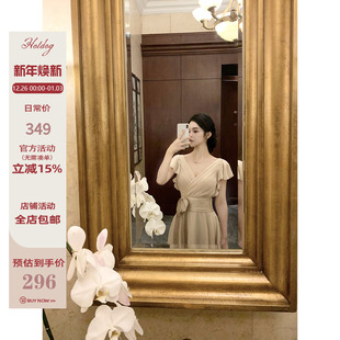 绑带连衣裙 收腰显瘦优雅气质荷叶袖 Hotdog热狗很辣 中世纪少女