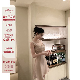 Hotdog 热狗很辣 【月光絮语 全手工钉珠】设计感方口领连衣裙女