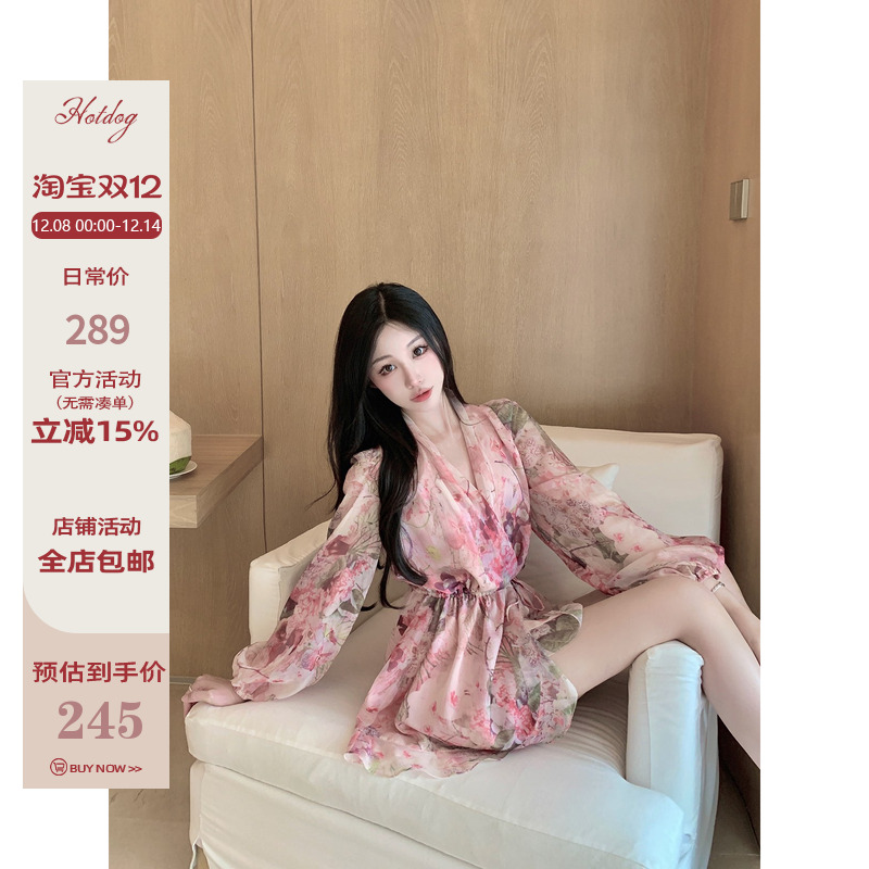 印花抽绳裙+打底裤女夏季连衣裙