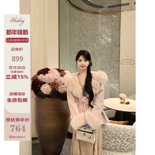 热狗很辣 毛毛袖 巴黎山茶 真狐狸毛 外套 100%超细澳毛 Hotdog