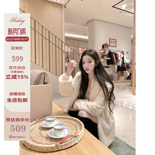 软乎乎中长款 Hotdog 仿真皮草 雪霁柔雾 连帽皮草外套 热狗很辣