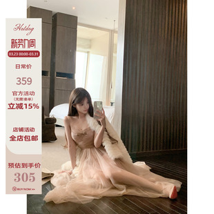 裸粉色连衣裙子女内搭高级感吊带裙 雪绘纱子 Hotdog 热狗很辣