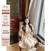 Hotdog 优雅气质深V领镂空连衣裙女 蝶至春信 热狗很辣 原创