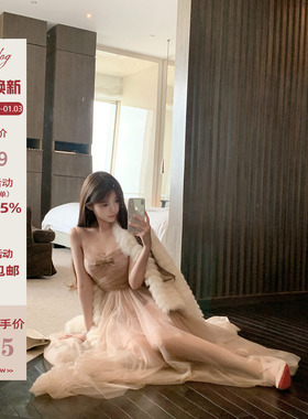 Hotdog 热狗很辣【雪绘纱子】裸粉色连衣裙子女内搭高级感吊带裙