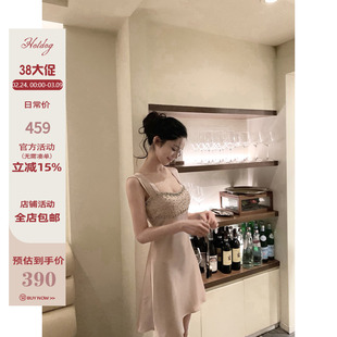 Hotdog 热狗很辣 【月光絮语 全手工钉珠】设计感方口领连衣裙女