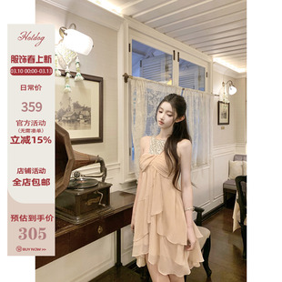 Hotdog 热狗很辣【月光宝石】钉珠挂脖不规则连衣裙女高级感短裙