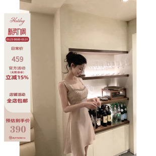 Hotdog 热狗很辣 【月光絮语 全手工钉珠】设计感方口领连衣裙女