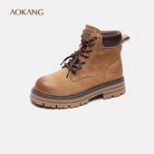 机车风粉色马丁靴时尚 大黄靴潮流 冬季 新款 线下同款 奥康女鞋