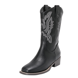 奥康女鞋 冬季新款西部牛仔靴刺绣长筒靴骑士靴女士粗跟靴子