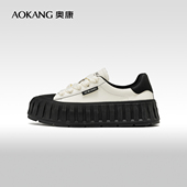 百搭拼色运动休闲板鞋 奥康女鞋 时尚 厚底饼干帆布鞋 春季 新款