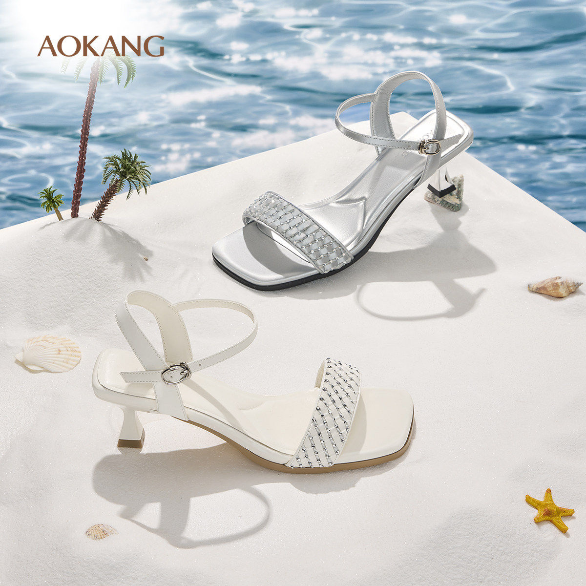 奥康 女鞋2025夏季新款时尚女凉鞋一字扣方头气质约会百搭,女鞋,一字带凉鞋,淘宝优惠券,粉丝福利购,淘宝优惠卷