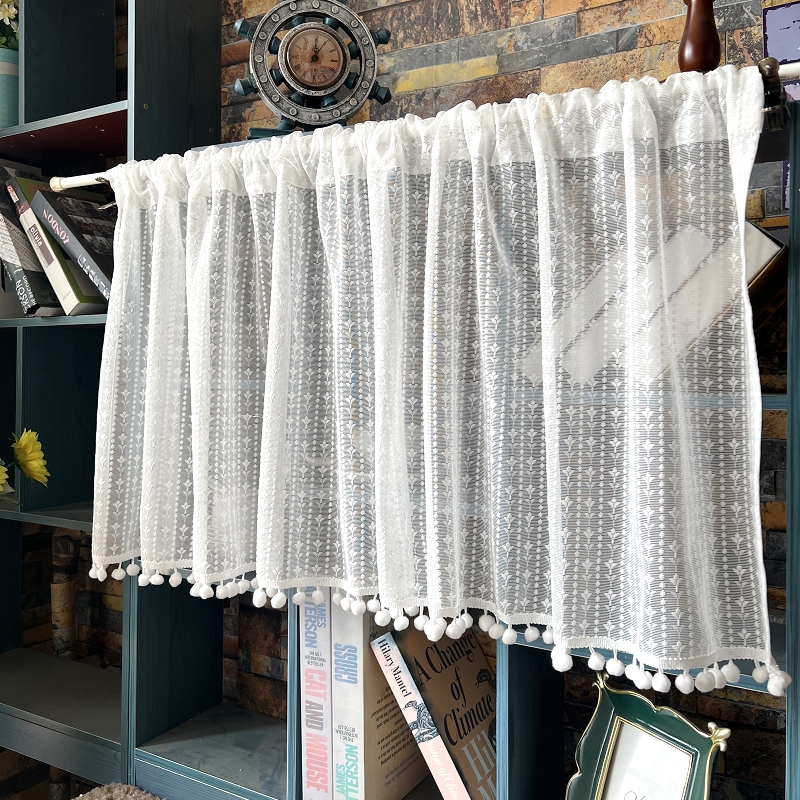 田园蕾丝白色小短帘门帘