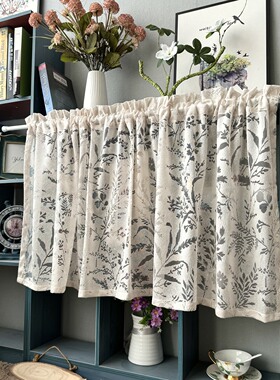 美式厨房半帘米色日式橱柜帘门帘免打孔法式遮光透光成品半截短帘