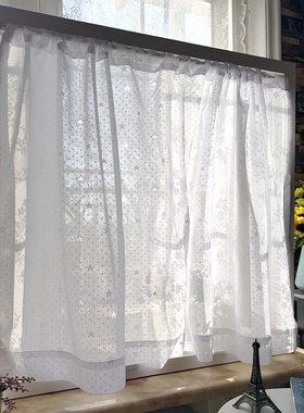 白色小窗帘布艺门帘隔热帘厨房卫生间遮挡帘免打孔窗纱隔断阳台帘