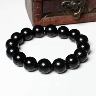 黑曜石单圈串珠手链男女通用本命年黑耀石情侣水晶黑曜岩圆珠手串