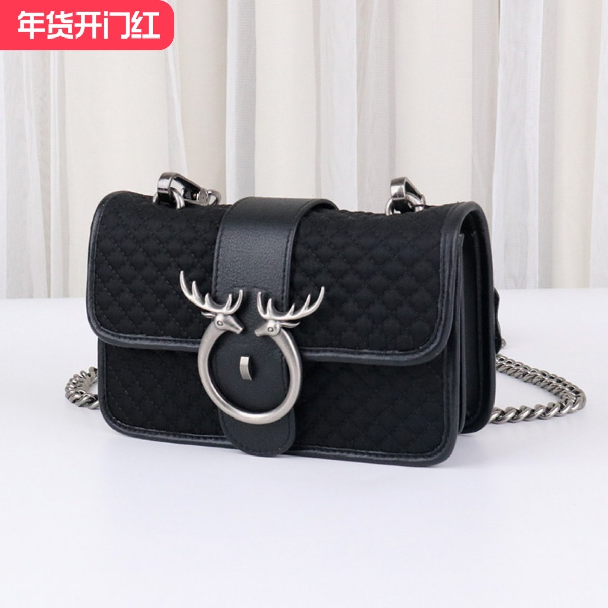 Din 尼龙布配牛皮轻便鹿头宽肩带单肩女包休闲车缝线菱格斜挎小包,箱包皮具/热销女包/男包,小方包,淘宝优惠券,粉丝福利购,淘宝优惠卷