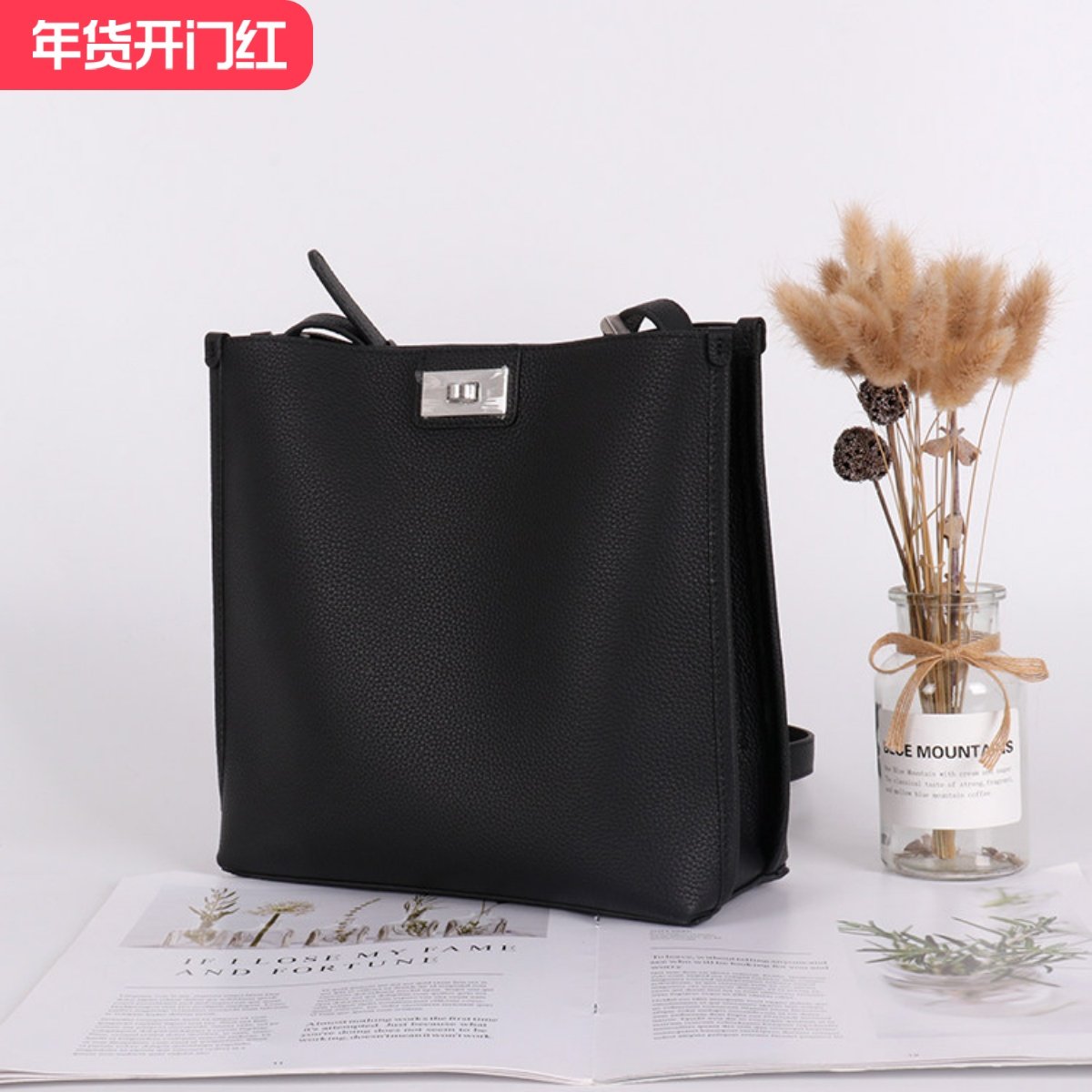 Din 欧美风新款通勤时尚女包休闲头层牛皮纯色百搭单肩斜挎水桶包,箱包皮具/热销女包/男包,通用款女包,淘宝优惠券,粉丝福利购,淘宝优惠卷