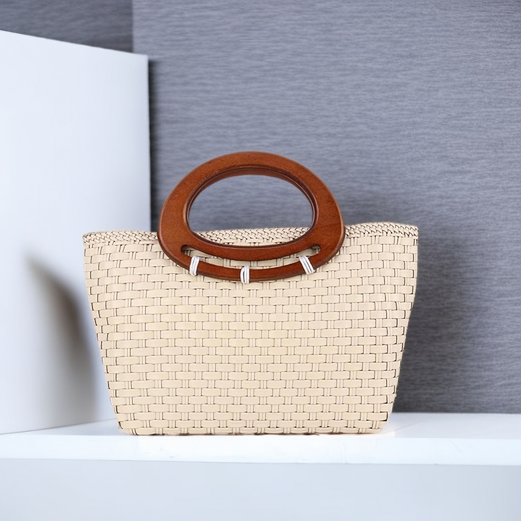 din意志复古文艺范木柄手提包