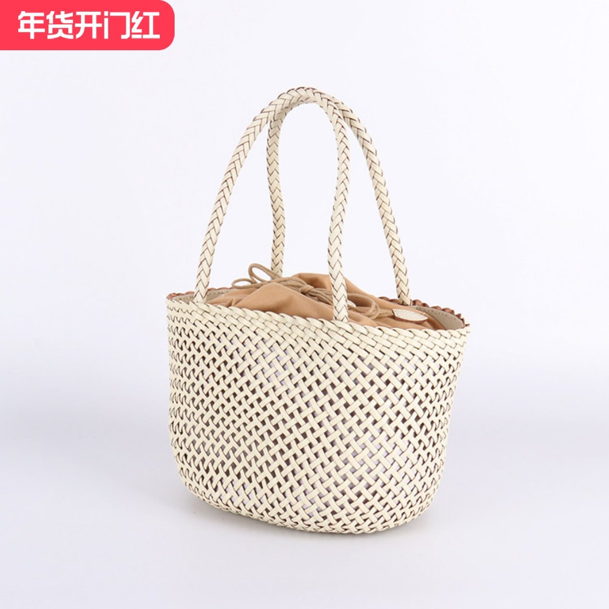 Din意志 夏新款仿藤条编织牛皮手提女包复古单肩真皮大容量水桶包,箱包皮具/热销女包/男包,通用款女包,淘宝优惠券,粉丝福利购,淘宝优惠卷