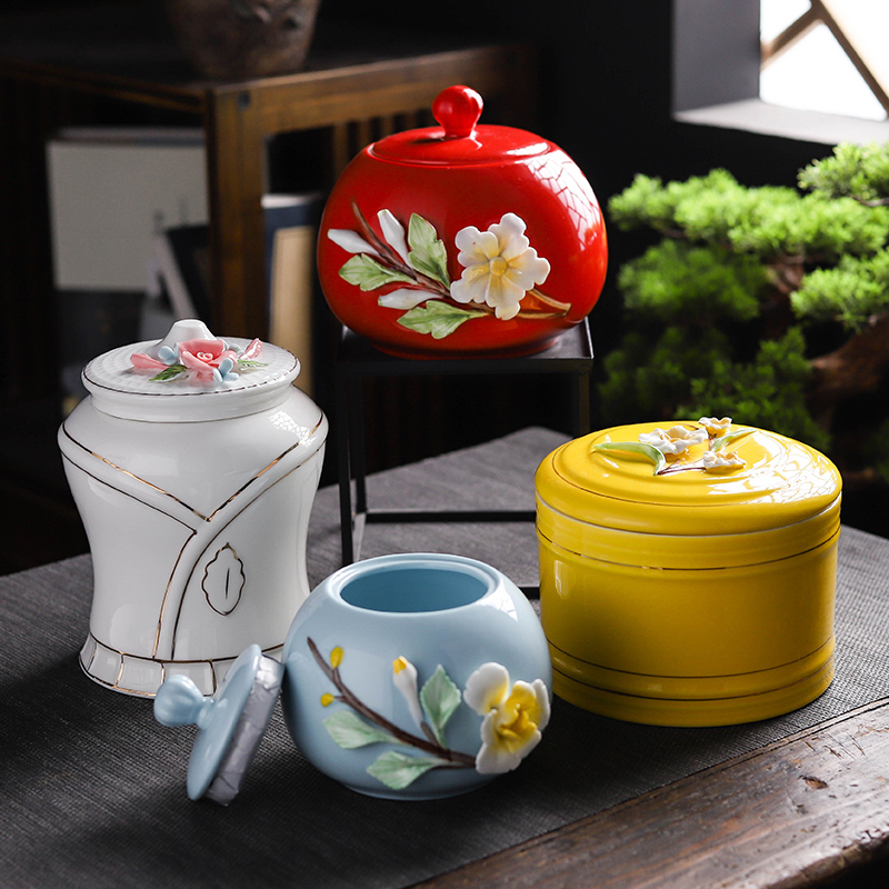 手工花陶瓷储物大小罐茶叶干果零食药材密封罐首饰收纳盒家居摆件在类目 家居饰品, 装饰器皿, 储物罐中 - 来自Buy2taobao.com提供专业的淘宝代购服务