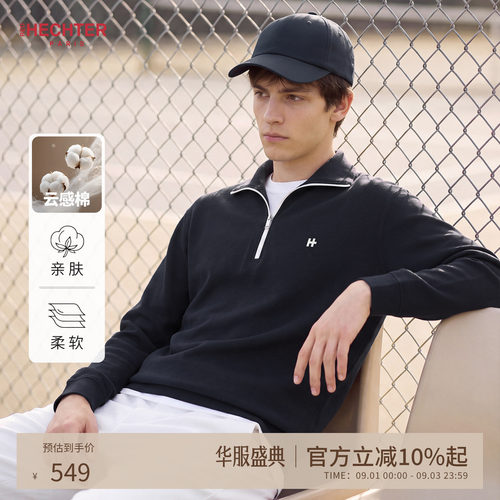 【100%棉】HECHTER赫仕特上衣半开襟套头卫衣春新款长袖POLO衫男