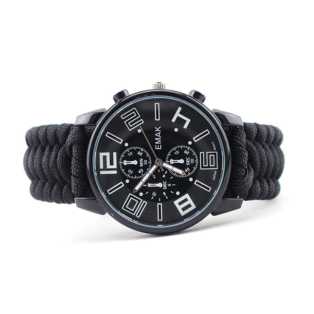 手工编织表带 指南针打火石伞绳手表 学生防水夜光户外登山表