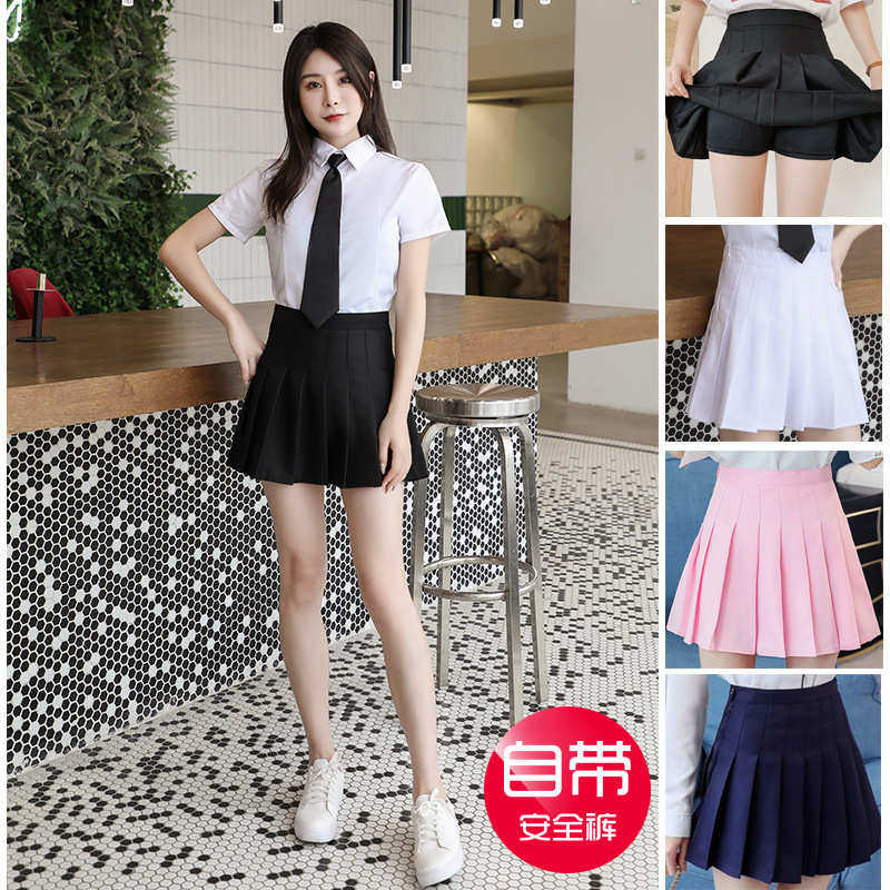 百褶裙带内衬A裙女夏短裙高腰网球裙显瘦黑色百褶裙JK制服英伦风