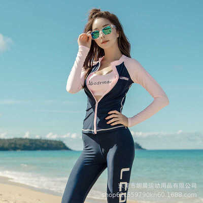 LCDRMSY潜水服女分体防晒长袖拉链浮潜泳衣显瘦速干冲浪服水母衣