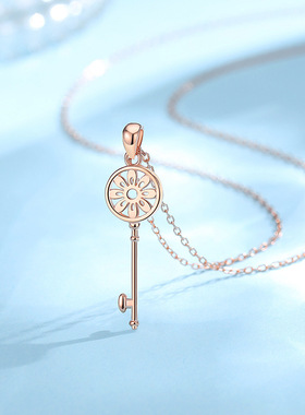 s925银钥匙项链女玫瑰金色轻奢小众锁骨链高级感新年礼物送女友