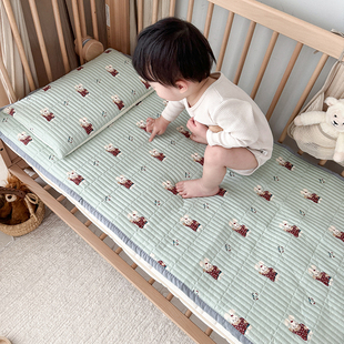 婴儿纯棉床单拼接床全棉床盖新生儿小床笠幼儿园小床床罩儿童床垫