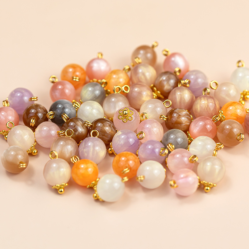 中国风仿玉石圆形花托纽扣小吊坠旗袍汉服圆珠装饰扣盘扣辅料扣子