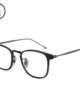 余文乐复古纯钛方框近视眼镜框男 黑色全框超轻配有度数镜片女潮