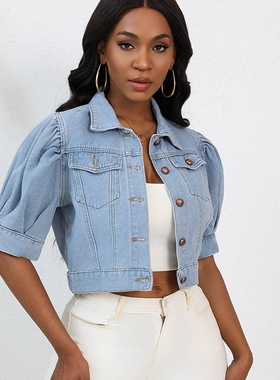 Short sleeved denim jacket Womens coat top欧美短袖牛仔外套女