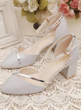 Spring buckle sandals women's thick heels, high heels shoes