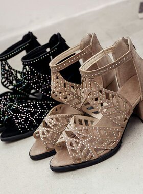 Sandals Womens Shoes Summer Coarse Heel Zipper Large Sandals