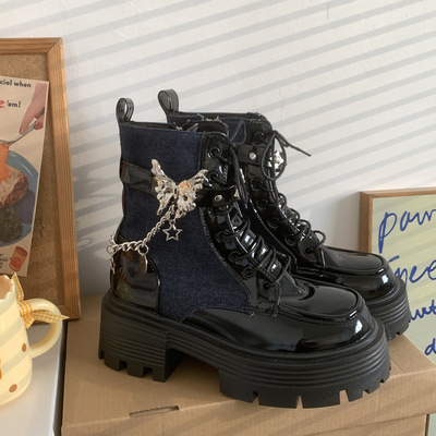 Thick soled boots with rivets hanging women's short boots